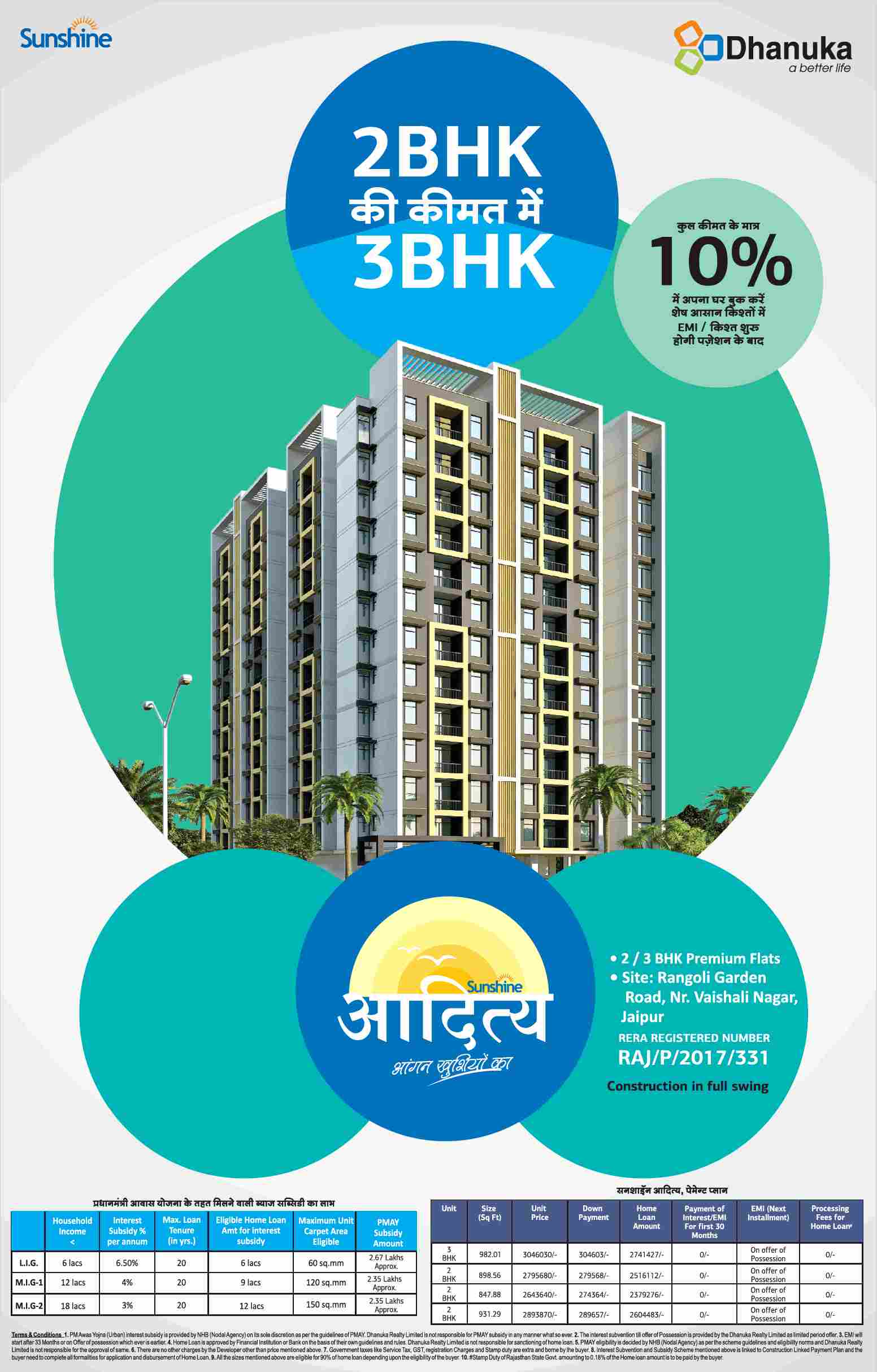 Now buy 2 BHK in the price of 3 BHK at Dhanuka Sunshine Aditya in Jaipur